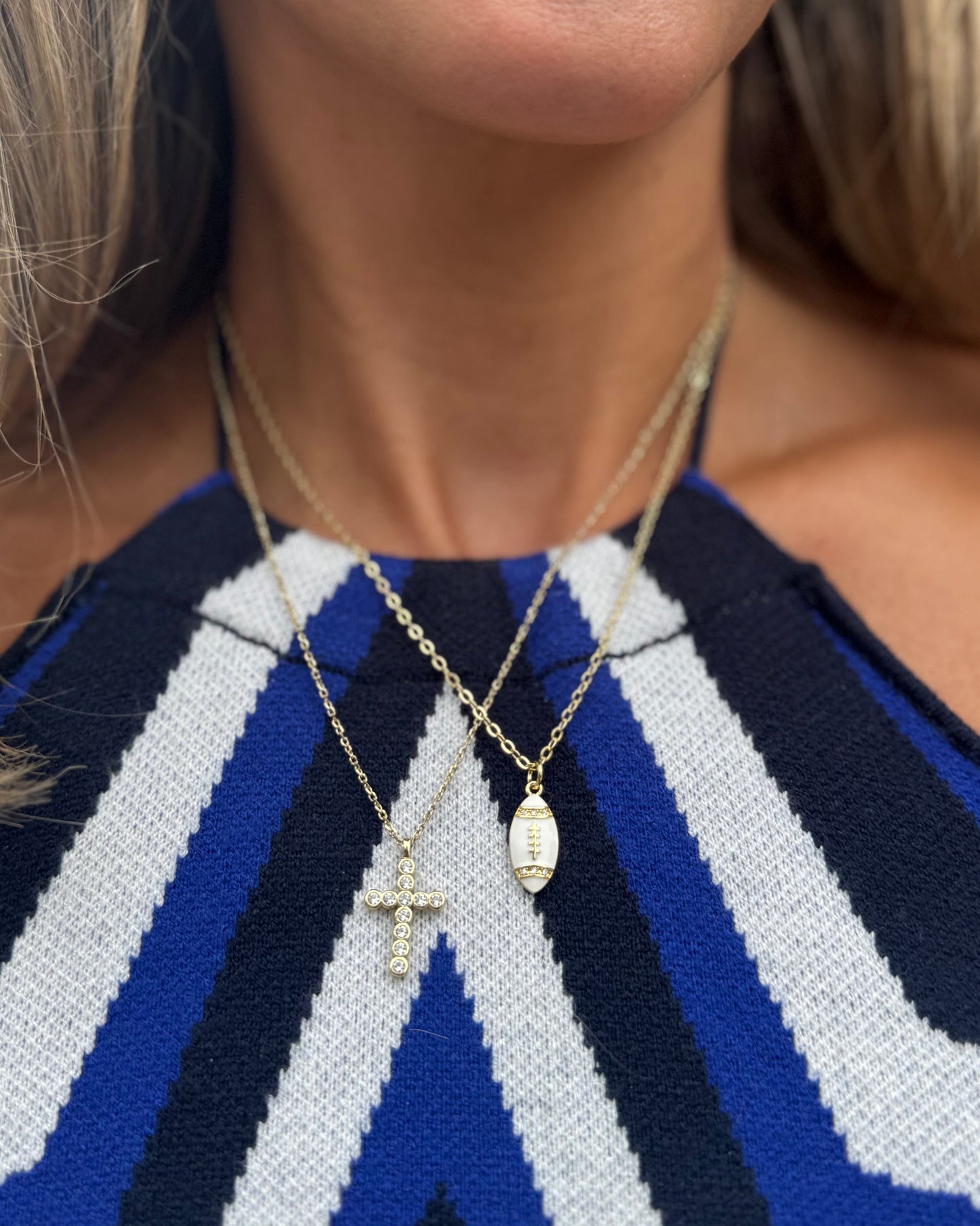 White 18K Gold Micro-Pave Dainty FOOTBALL Necklace