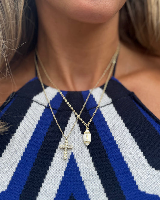 White 18K Gold Micro-Pave Dainty FOOTBALL Necklace