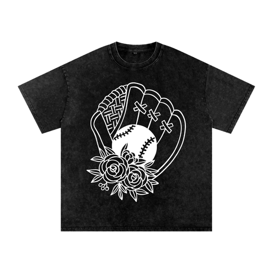 "Floral Glove" Snow-Washed Oversized Cotton Tee