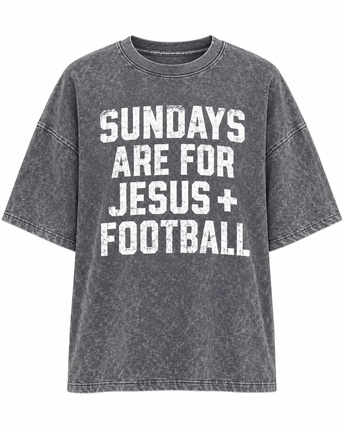 Washed Navy "Sundays Are For Jesus + Football" Oversized Mineral-Washed Football Tee
