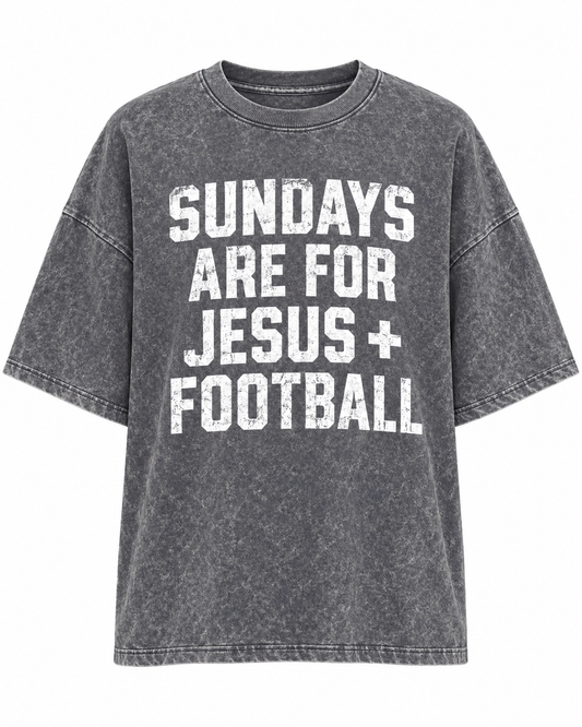 Washed Navy "Sundays Are For Jesus + Football" Oversized Mineral-Washed Football Tee