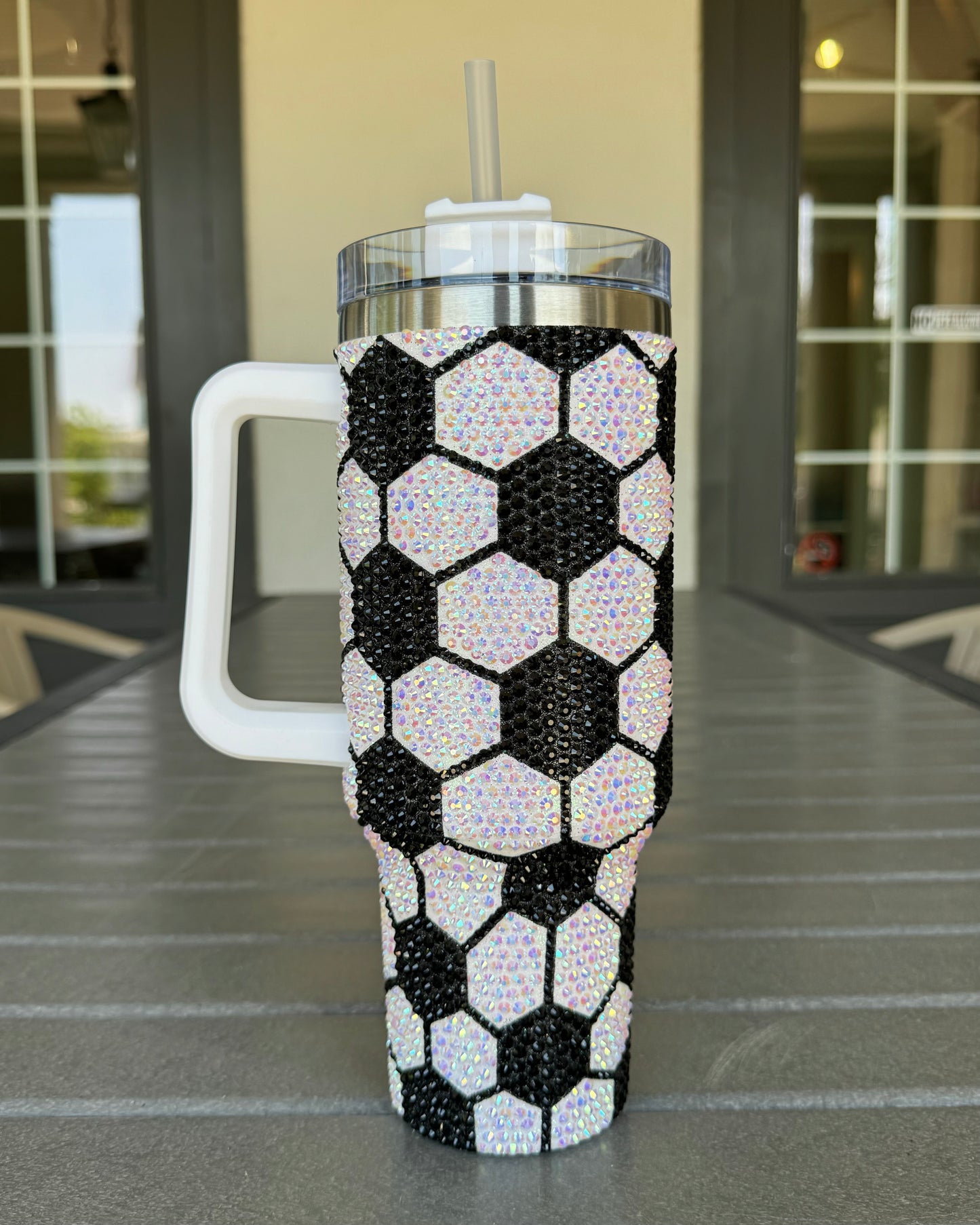 Pre-Order: Crystal "All Over" Soccer Ball Pattern 40 Oz. Tumbler (Ships Approx. 7/15) - Live Love Gameday®