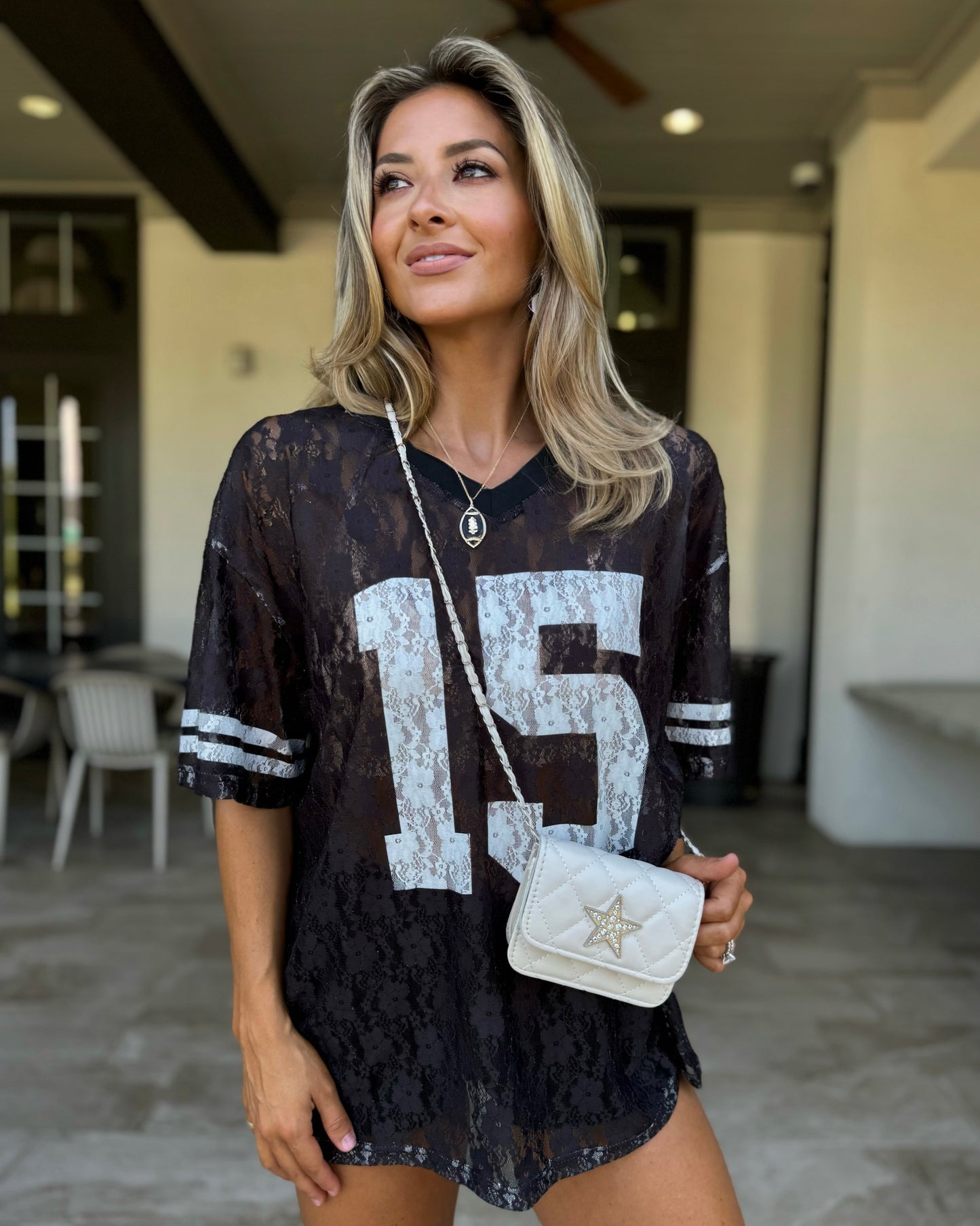 Black/Gold Rhinestone Enamel Football Necklace