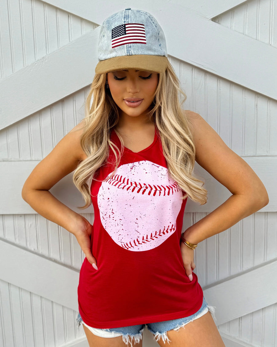 Distressed Baseball Red Muscle Tank - Live Love Gameday®