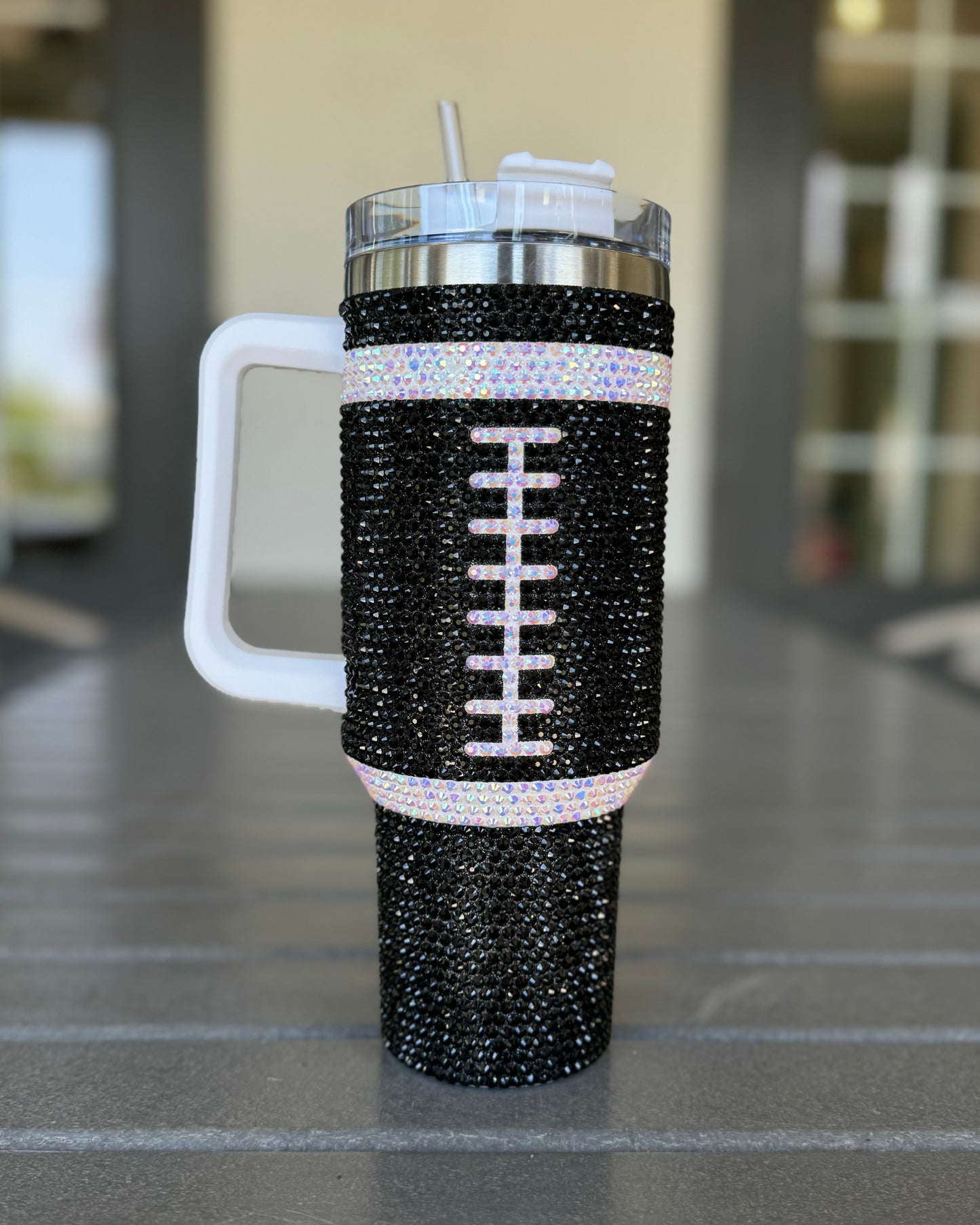 Pre-Order: Crystal BLACK "Team Spirit" FOOTBALL 40 Oz. Tumbler (Ships Approx. 7/15) - Live Love Gameday®