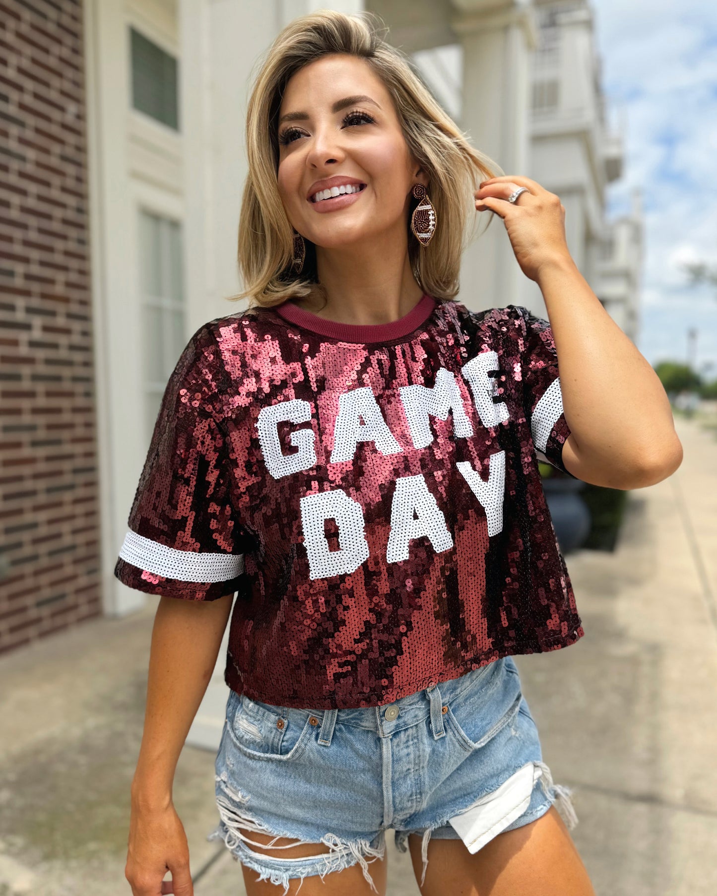 Sequin Burgundy/Maroon GAME DAY Crop