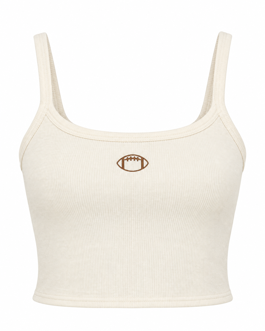 Beige + Brown Football Embroidered Mini Ribbed Tank