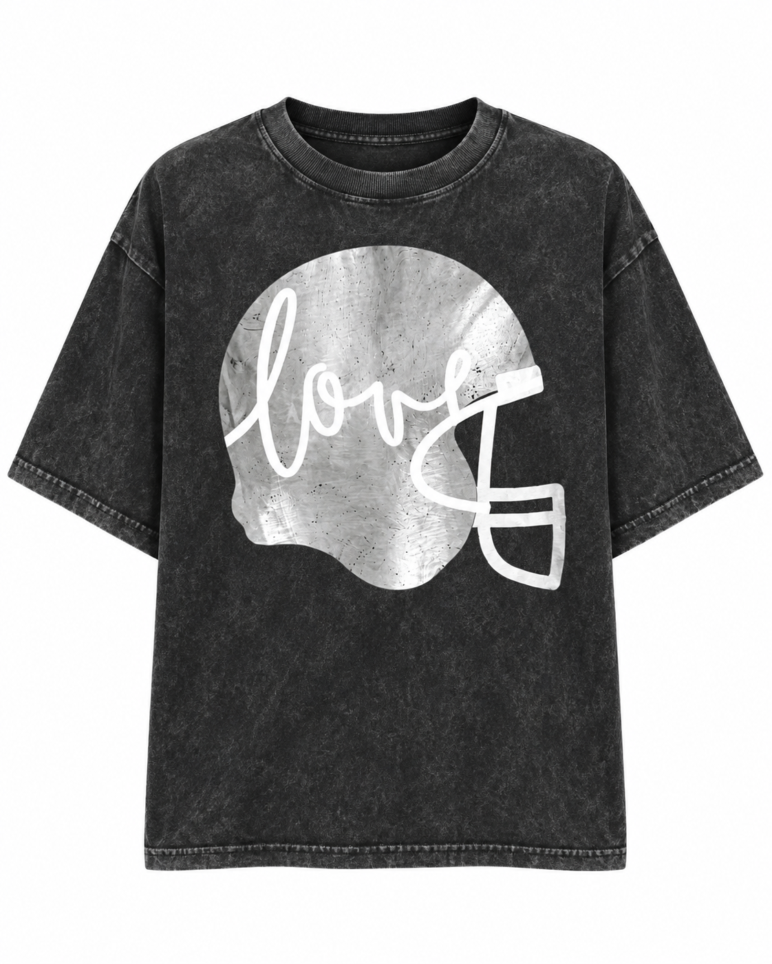 Black "Football Helmet Love" Oversized Mineral-Washed Tee