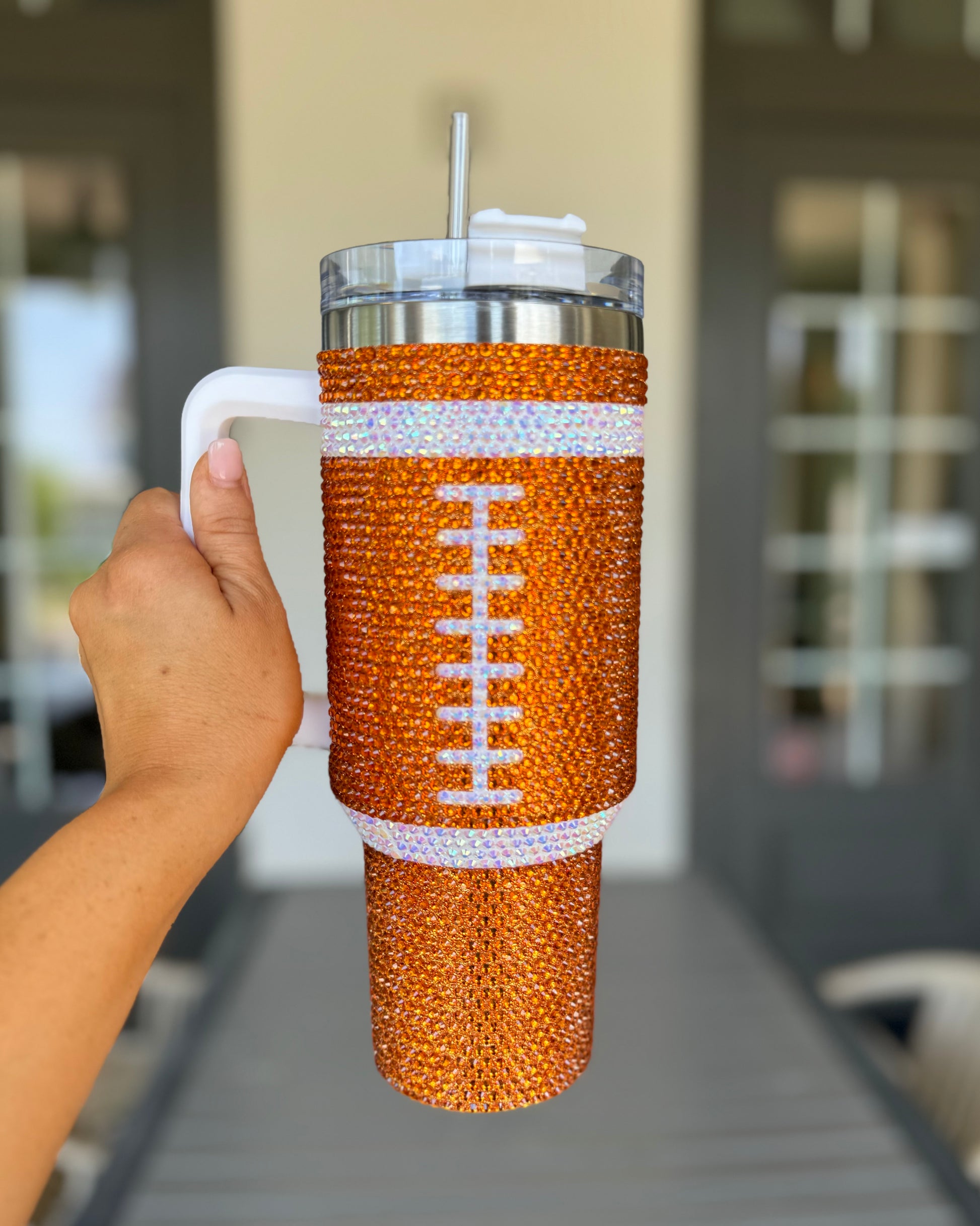 Pre-Order: Crystal ORANGE "Team Spirit" FOOTBALL 40 Oz. Tumbler (Ships Approx. 7/15) - Live Love Gameday®