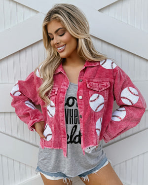 Pre-Order: Hot Pink Corduroy Sequin BASEBALL Jacket (Ships Approx. 6/20) - Live Love Gameday®