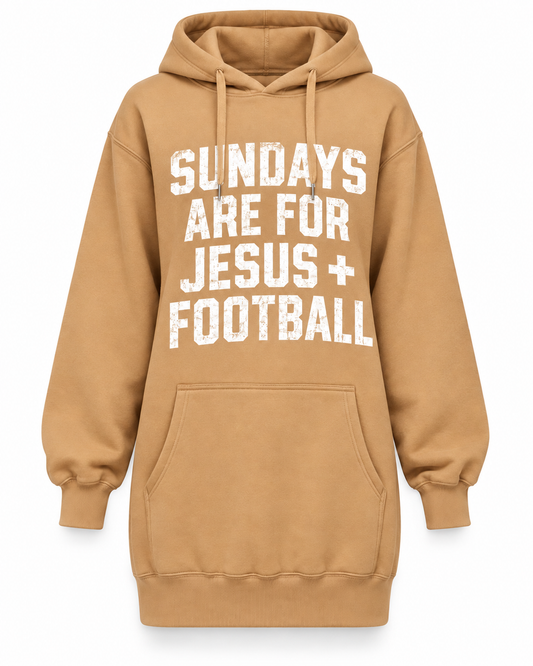 Tan "Sundays Are For Jesus + Football" Football Kangaroo-Pocket Tunic