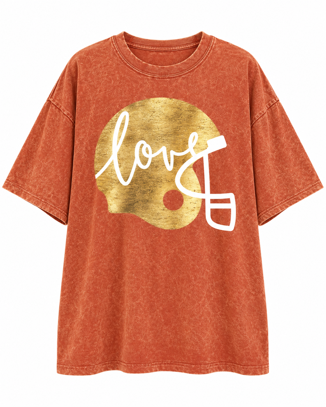 Rust "Football Helmet Love" Oversized Mineral-Washed Tee