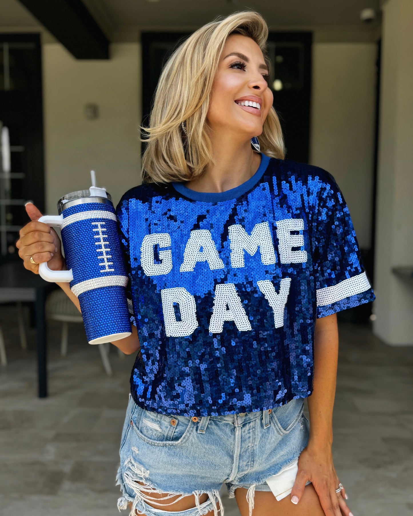 Royal Blue Sequin “GAME DAY” Crop