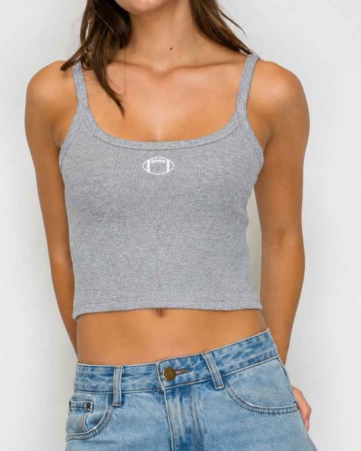 Gray Football Embroidered Mini Ribbed Tank