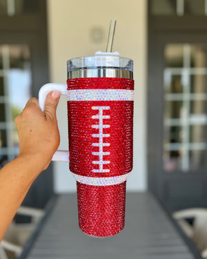 Pre-Order: Crystal RED "Team Spirit" FOOTBALL 40 Oz. Tumbler (Ships Approx. 7/15) - Live Love Gameday®