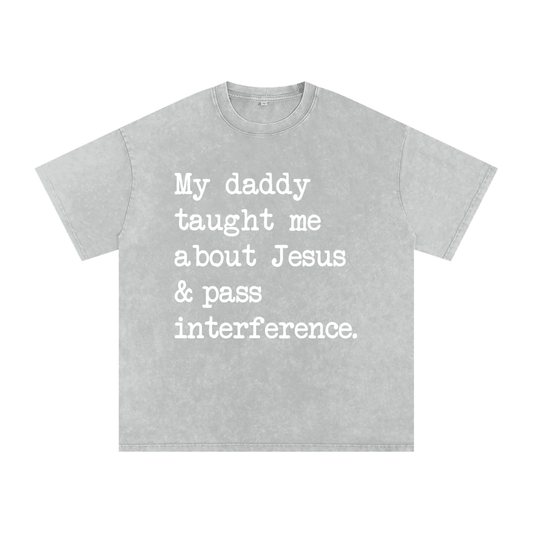 "Jesus & Pass Interference" Snow-Washed Oversized Cotton Tee