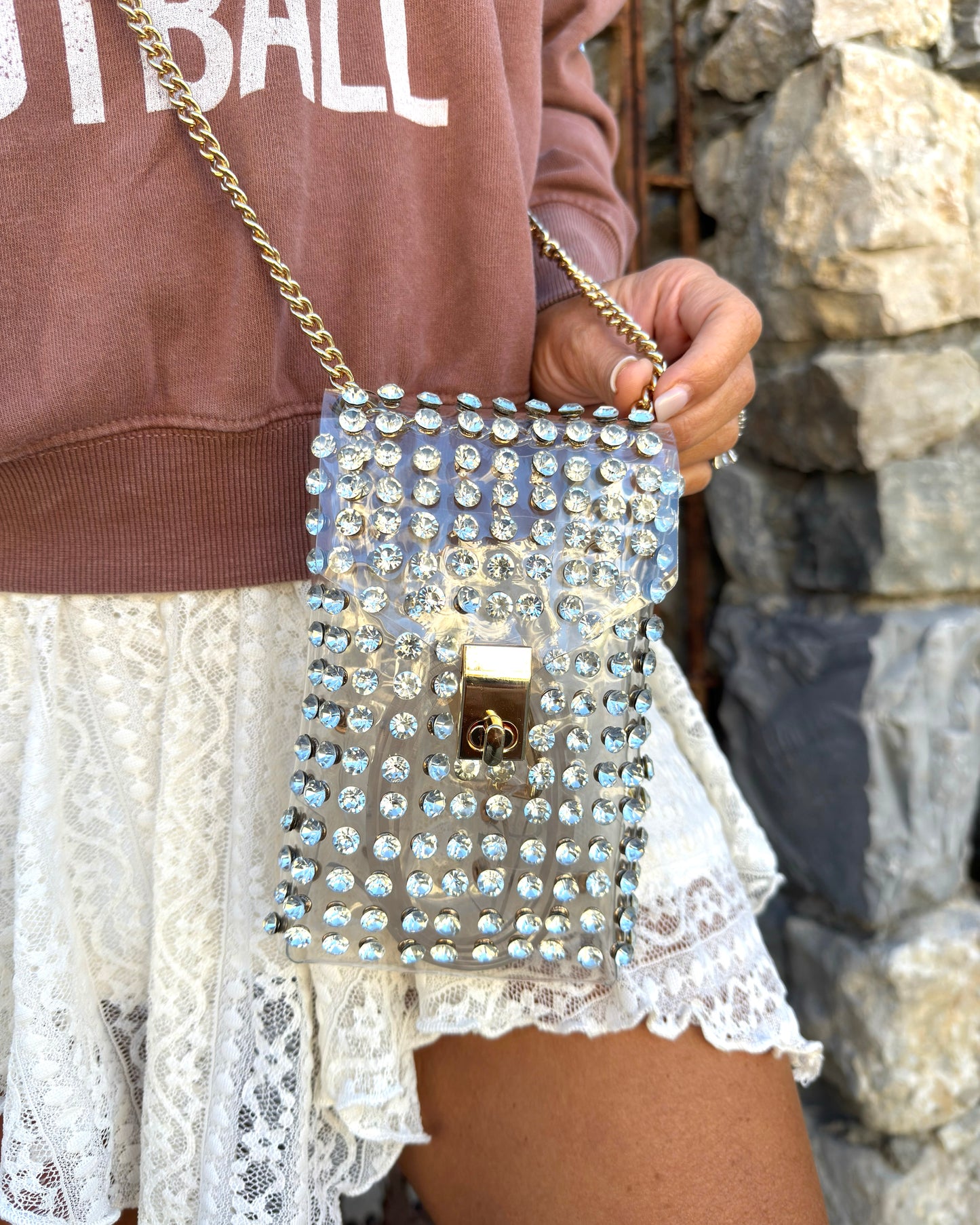 Sparkle Studded Clear Crossbody PHONE Bag