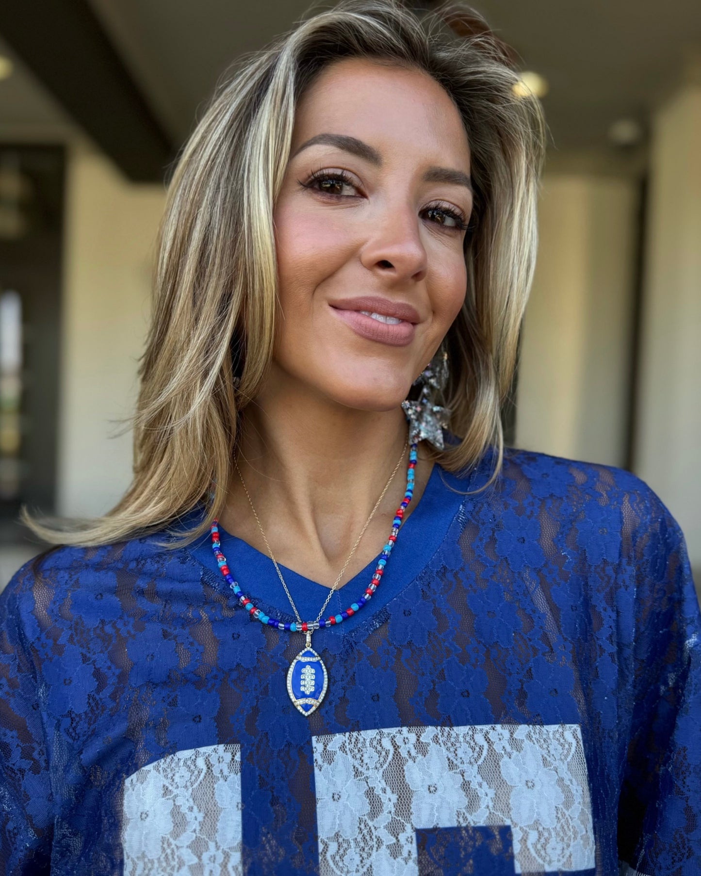 Blue/Red Sidelines Beaded Necklace