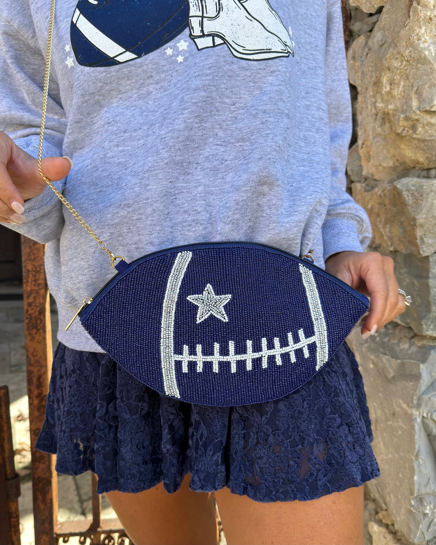 Beaded Navy Football Purse