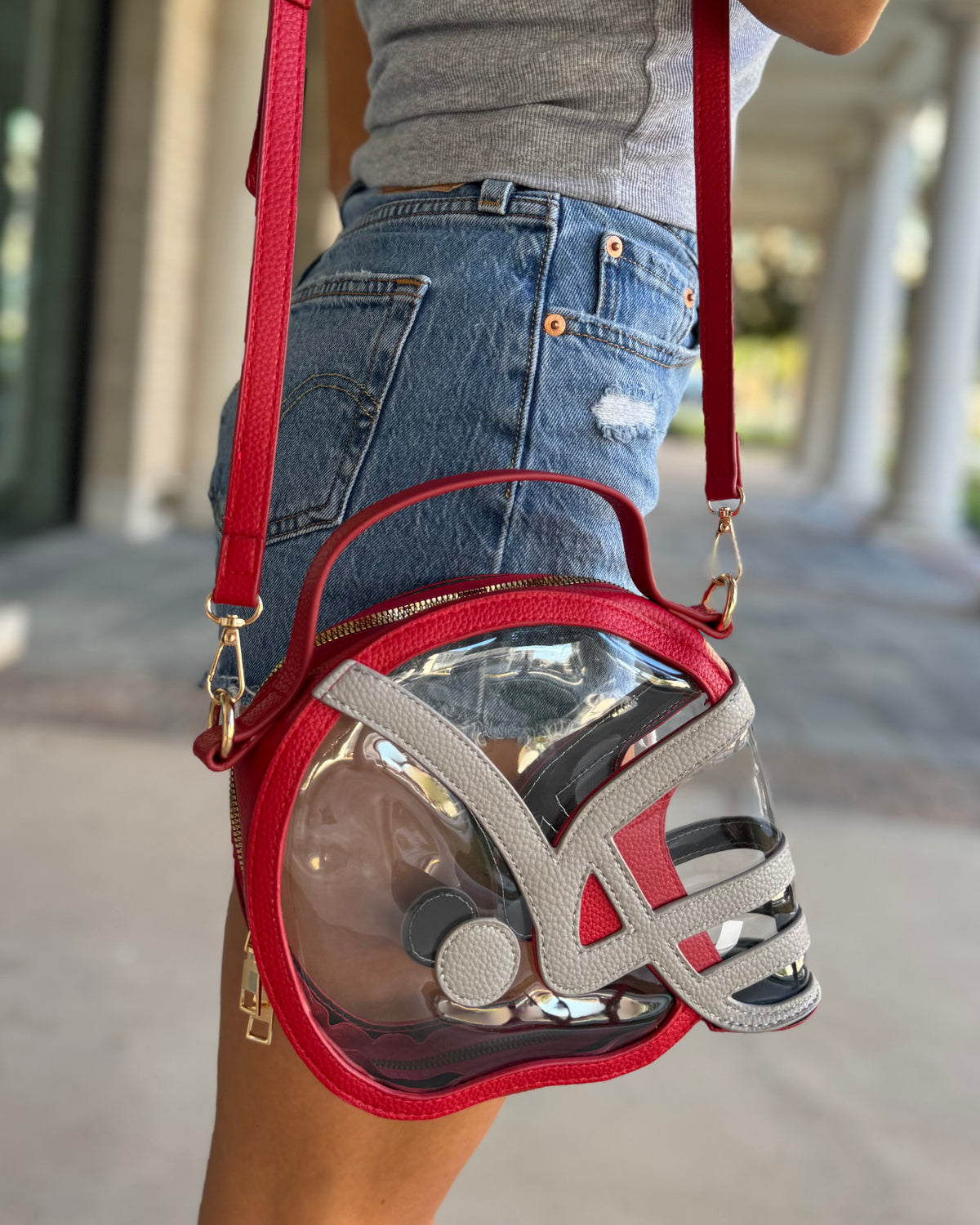 Red Gray Football-Helmet Stadium-Approved Clear Purse