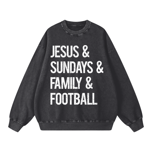 "Jesus & Football" Snow-Washed Oversized Sweatshirt