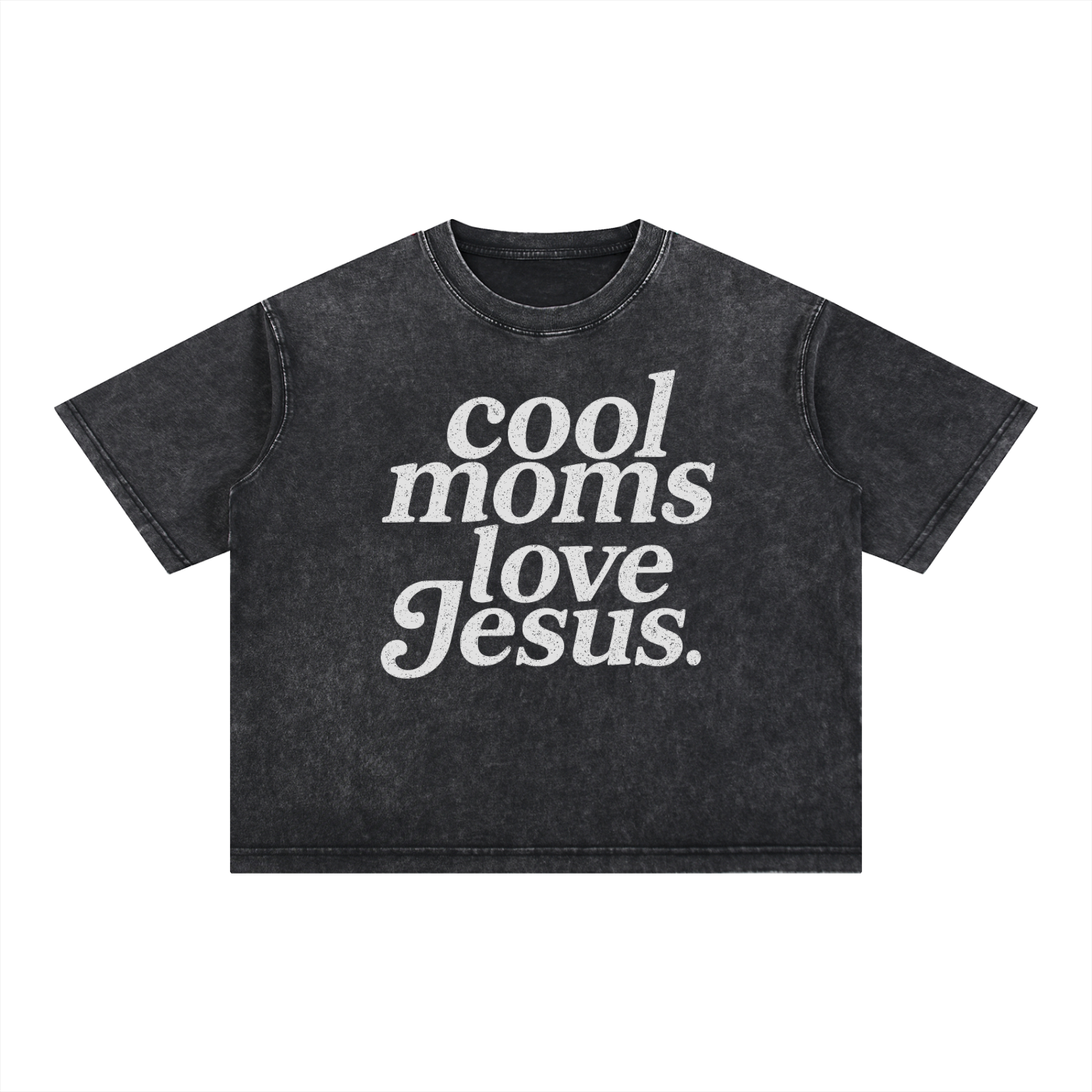 "Cool Moms Love Jesus" Mineral-Washed Boxy Cotton Tee