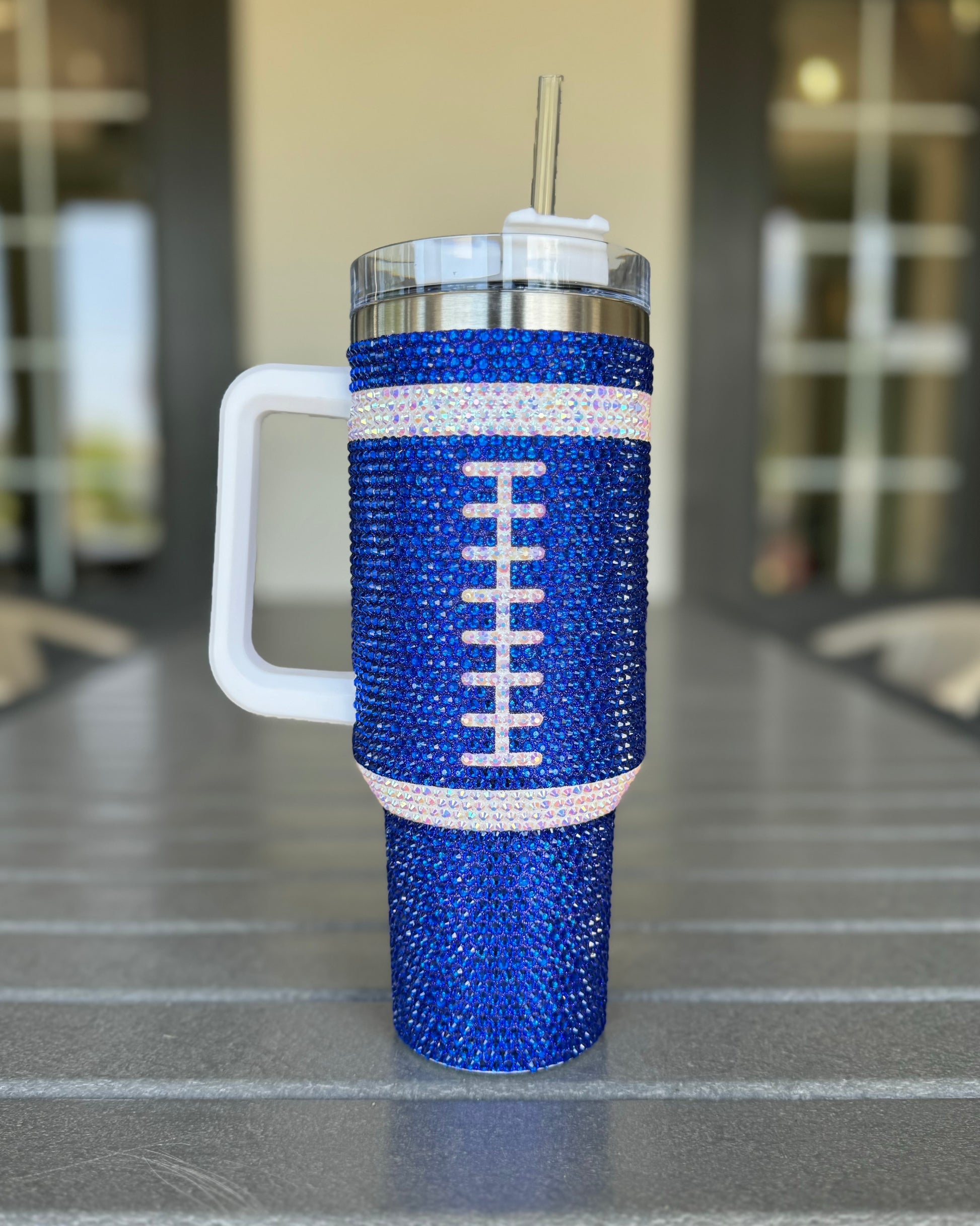 Pre-Order: Crystal BLUE "Team Spirit" FOOTBALL 40 Oz. Tumbler (Ships Approx. 7/15) - Live Love Gameday®