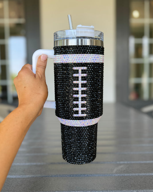 Pre-Order: Crystal BLACK "Team Spirit" FOOTBALL 40 Oz. Tumbler (Ships Approx. 7/15) - Live Love Gameday®