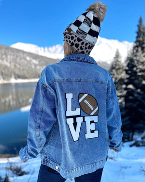 Football “LOVE” Chenille-Patch Denim Jacket - Live Love Gameday®