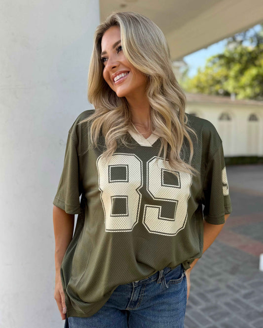 Olive Oversized "89" Jersey