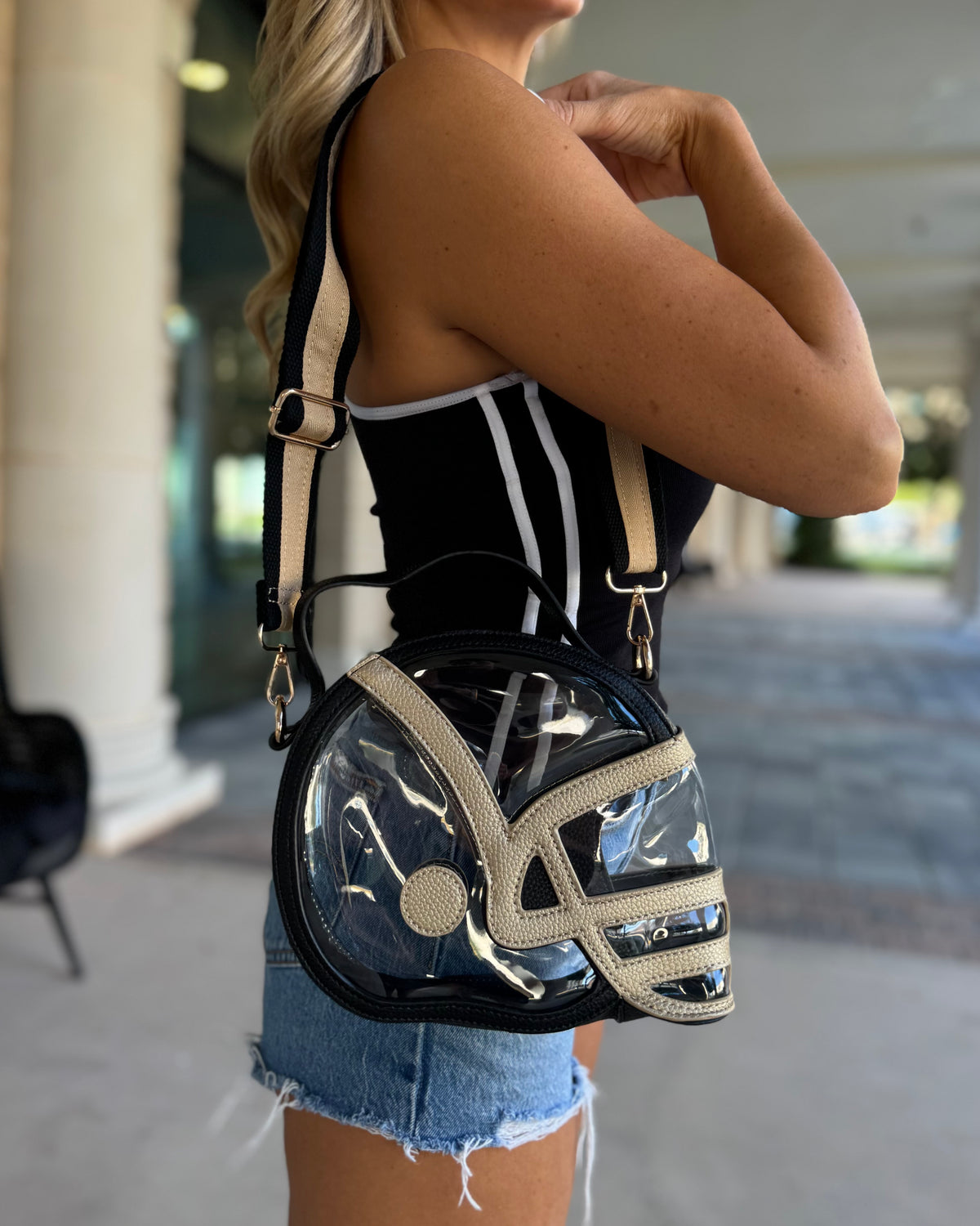 Black Gold Football-Helmet Stadium-Approved Clear Purse