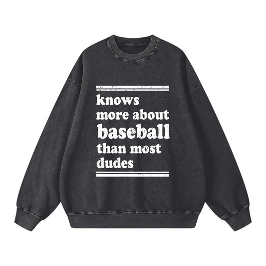 "Knows More About Baseball" Snow-Washed Oversized Sweatshirt