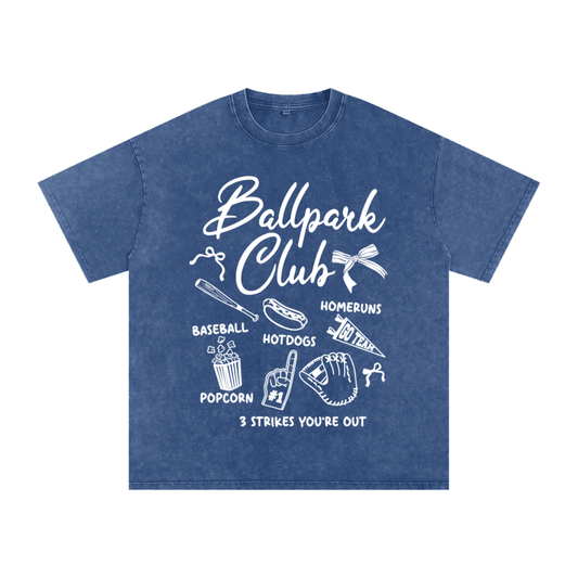 "Ballpark Club" Snow-Washed Oversized Cotton Tee