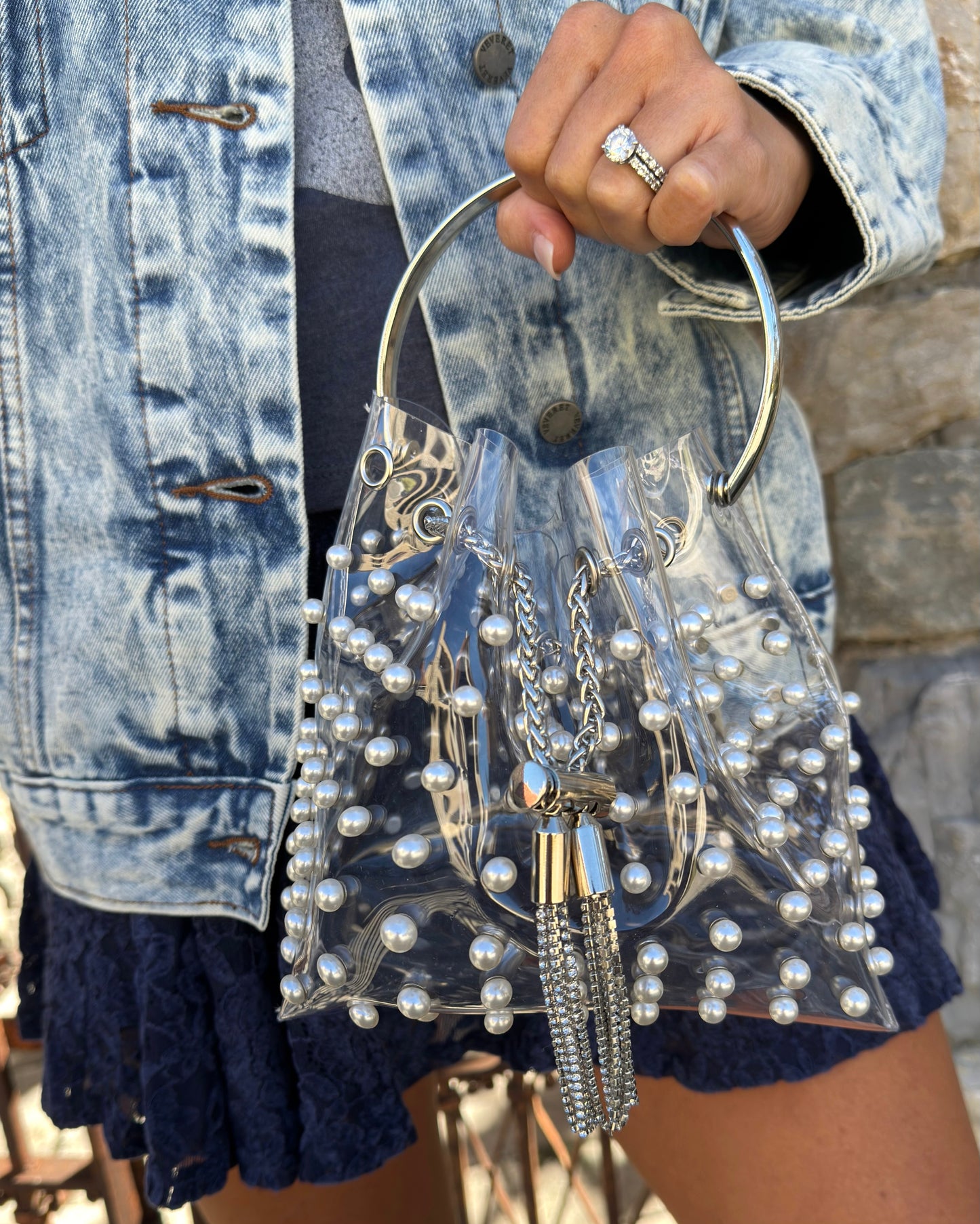 Silver Pearl Stadium Bucket Bag