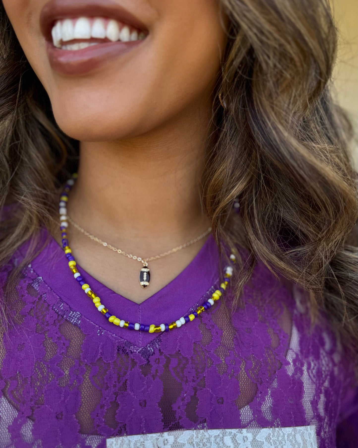 Purple/Gold Sidelines Beaded Necklace