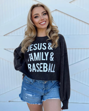 Comfy Cropped “JESUS & FAMILY & BASEBALL” Pullover - Live Love Gameday®