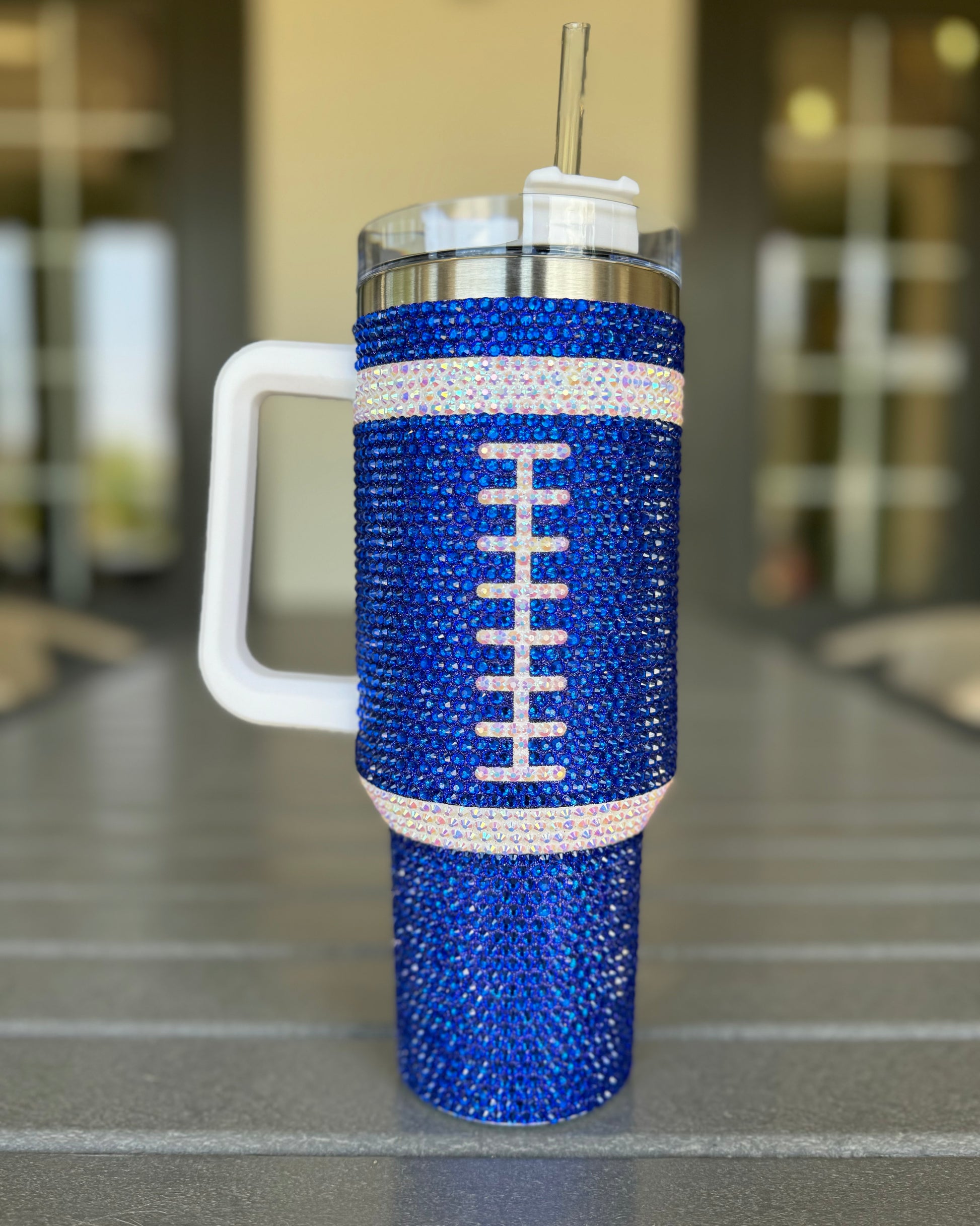 Pre-Order: Crystal BLUE "Team Spirit" FOOTBALL 40 Oz. Tumbler (Ships Approx. 7/15) - Live Love Gameday®