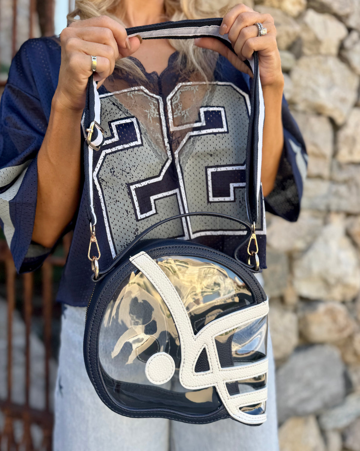 Navy "22" Lace V-Neck Cropped Jersey