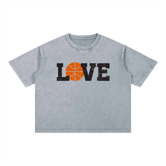 "Basketball Love" Mineral Wash Boxy Cotton Tee