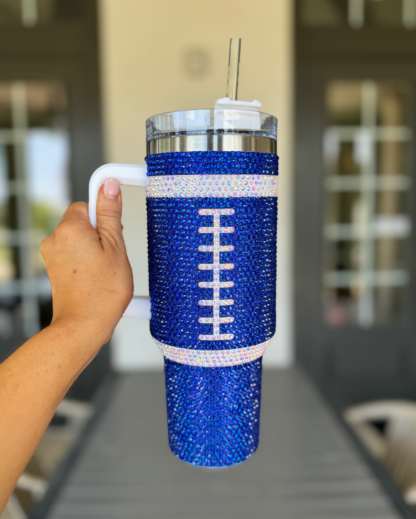 Pre-Order: Crystal BLUE "Team Spirit" FOOTBALL 40 Oz. Tumbler (Ships Approx. 7/15) - Live Love Gameday®