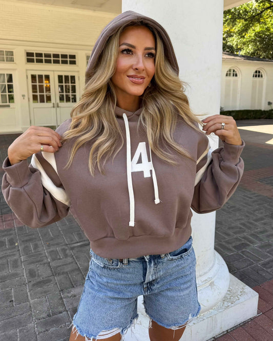 Mocha Fourth Quarter Vintage Cropped Hoodie