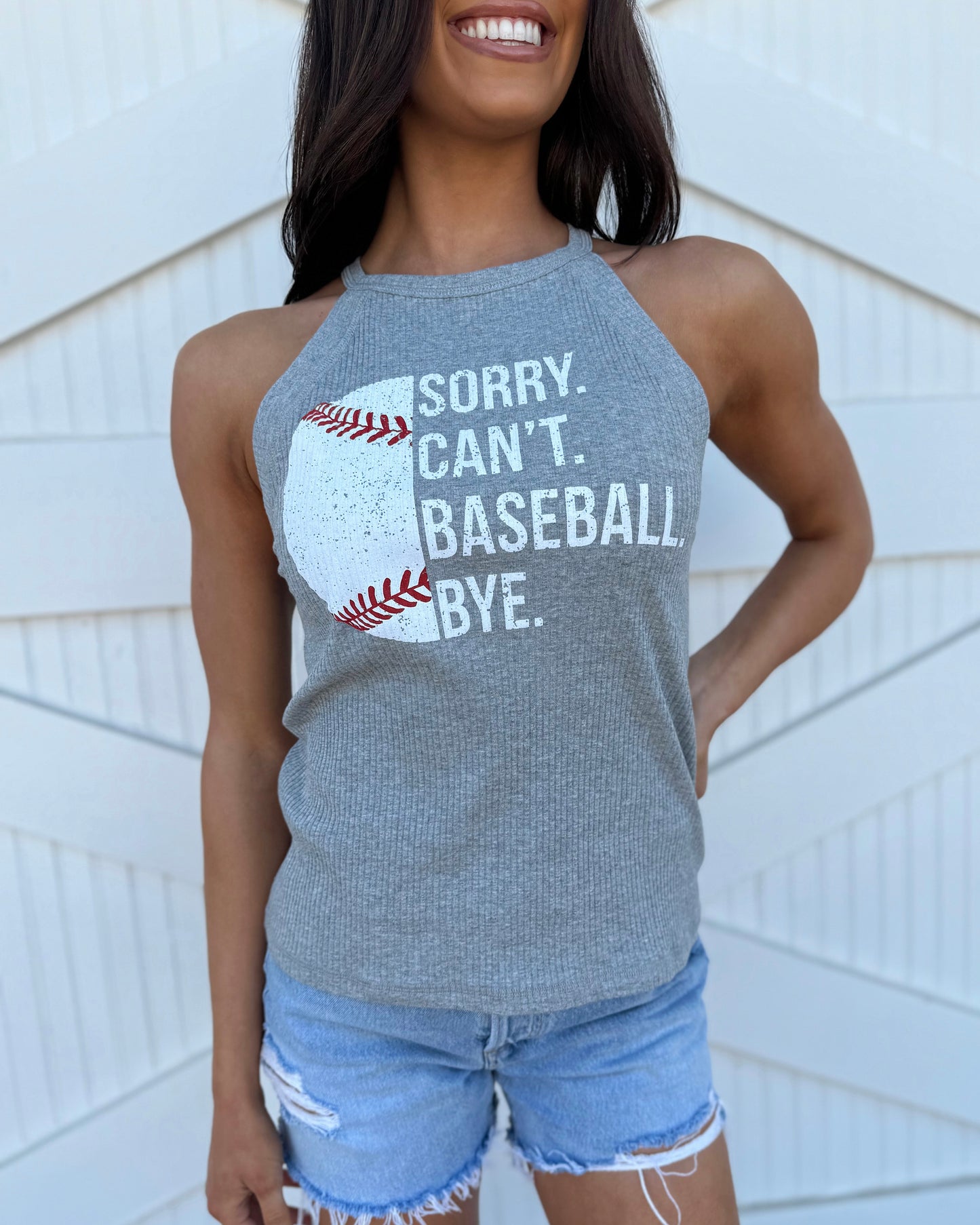 Mock Neck SORRY. CAN’T. BASEBALL. BYE. Gray Tank - Live Love Gameday®