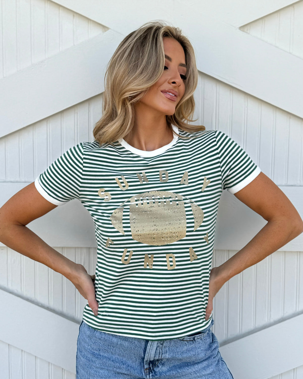 Green Stripe "Sunday Funday" Tee