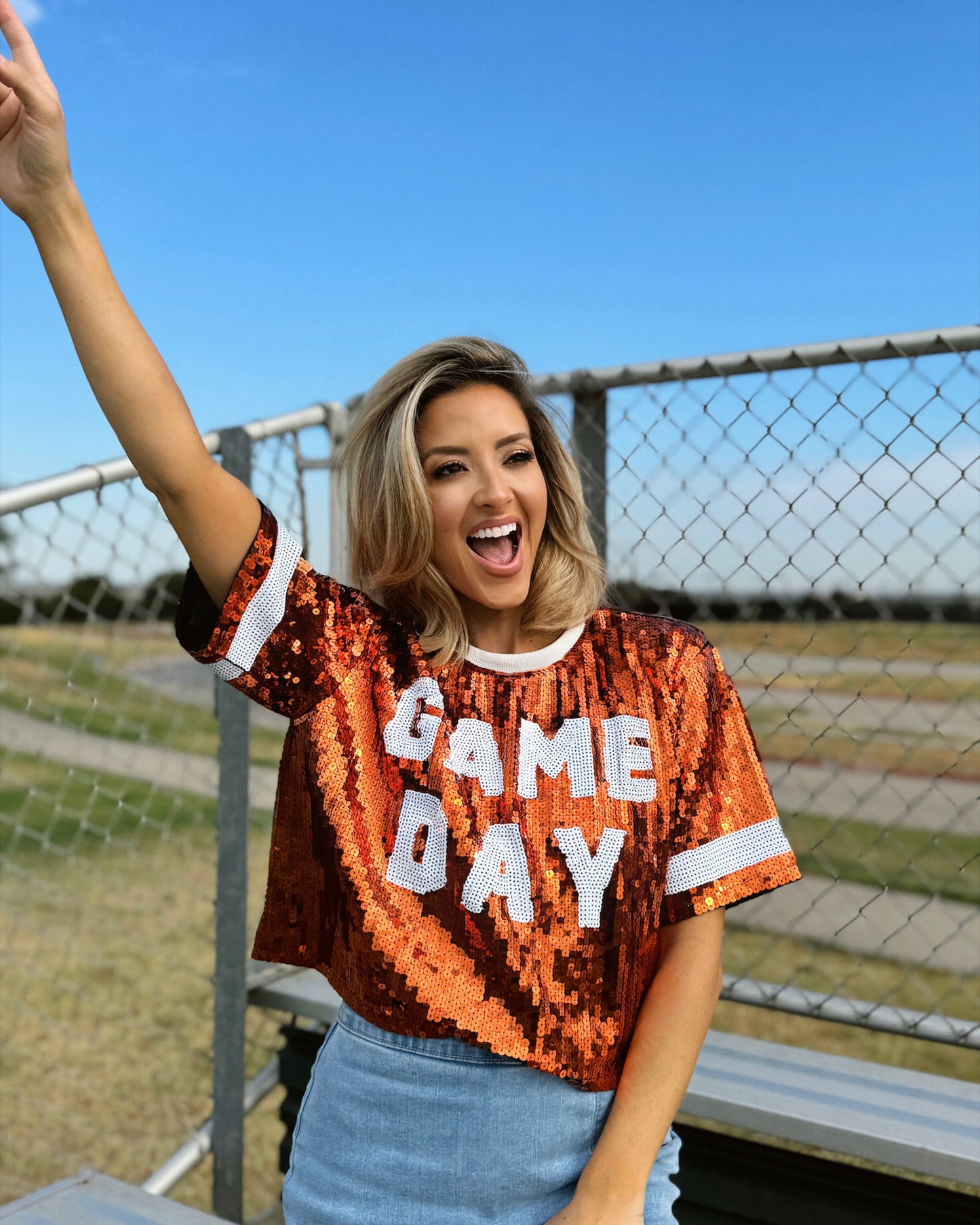 BLACK FRIDAY: Orange “Game Day” Sequin Crop (Ships Approx. 1/15)