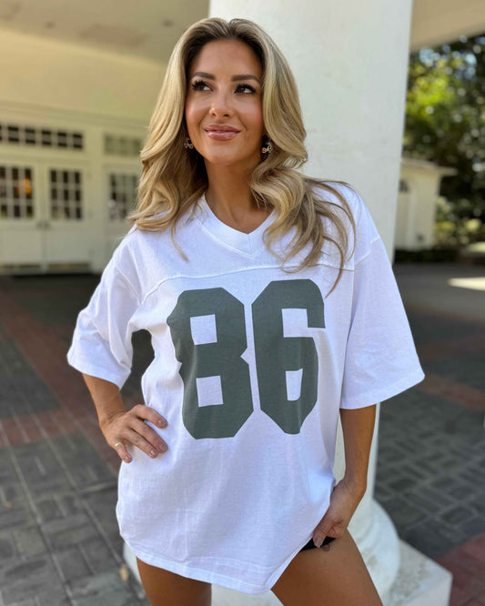 Off-White + Olive Cotton Oversized "86" Jersey