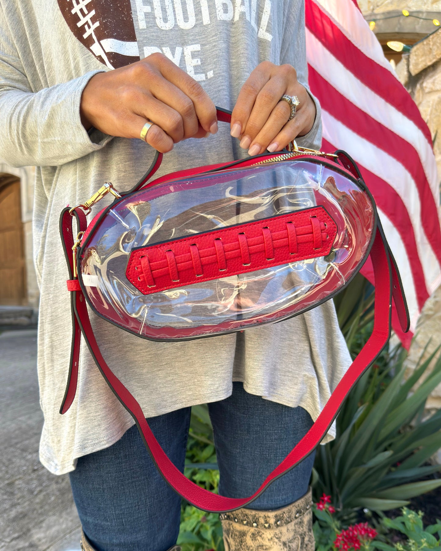 Red Faux Leather FOOTBALL Shaped Stadium-Approved Purse