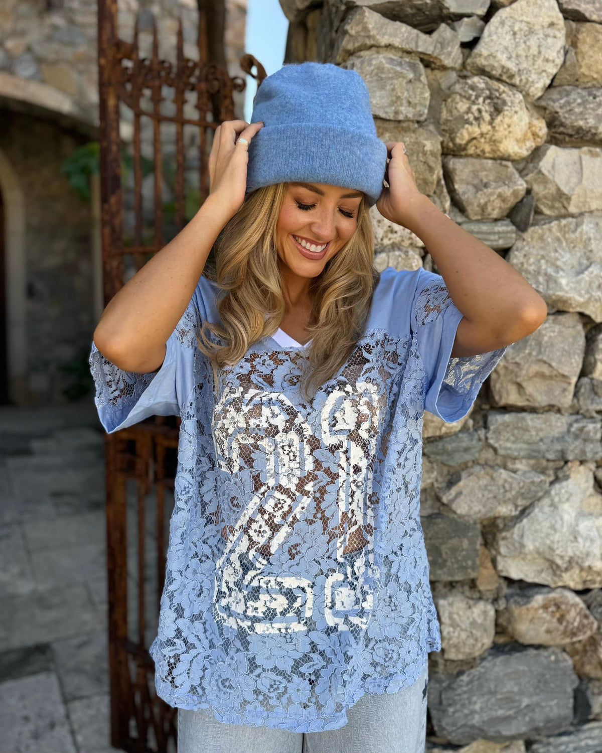 Blue Lace Up "21" Jersey
