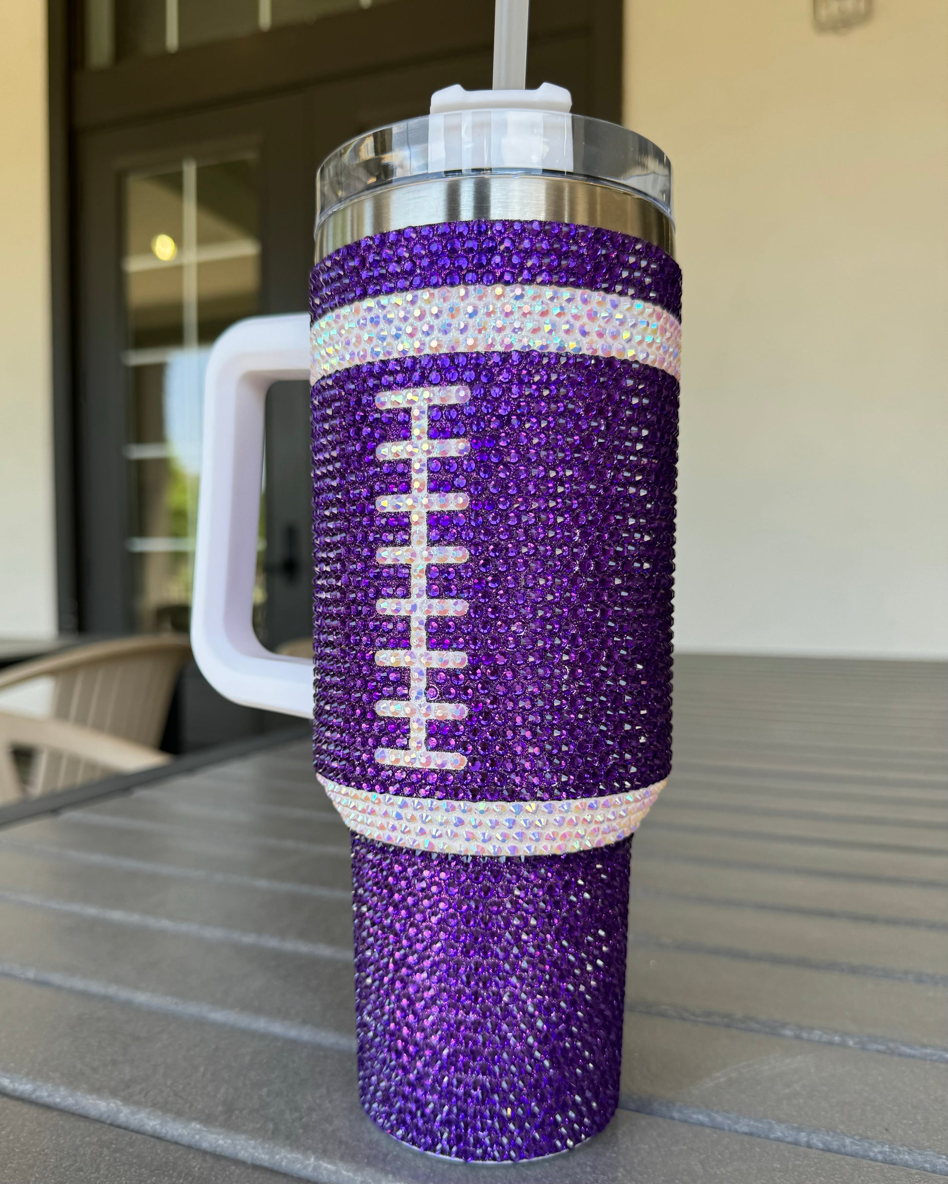 Pre-Order: Crystal PURPLE "Team Spirit" FOOTBALL 40 Oz. Tumbler (Ships Approx. 7/15) - Live Love Gameday®