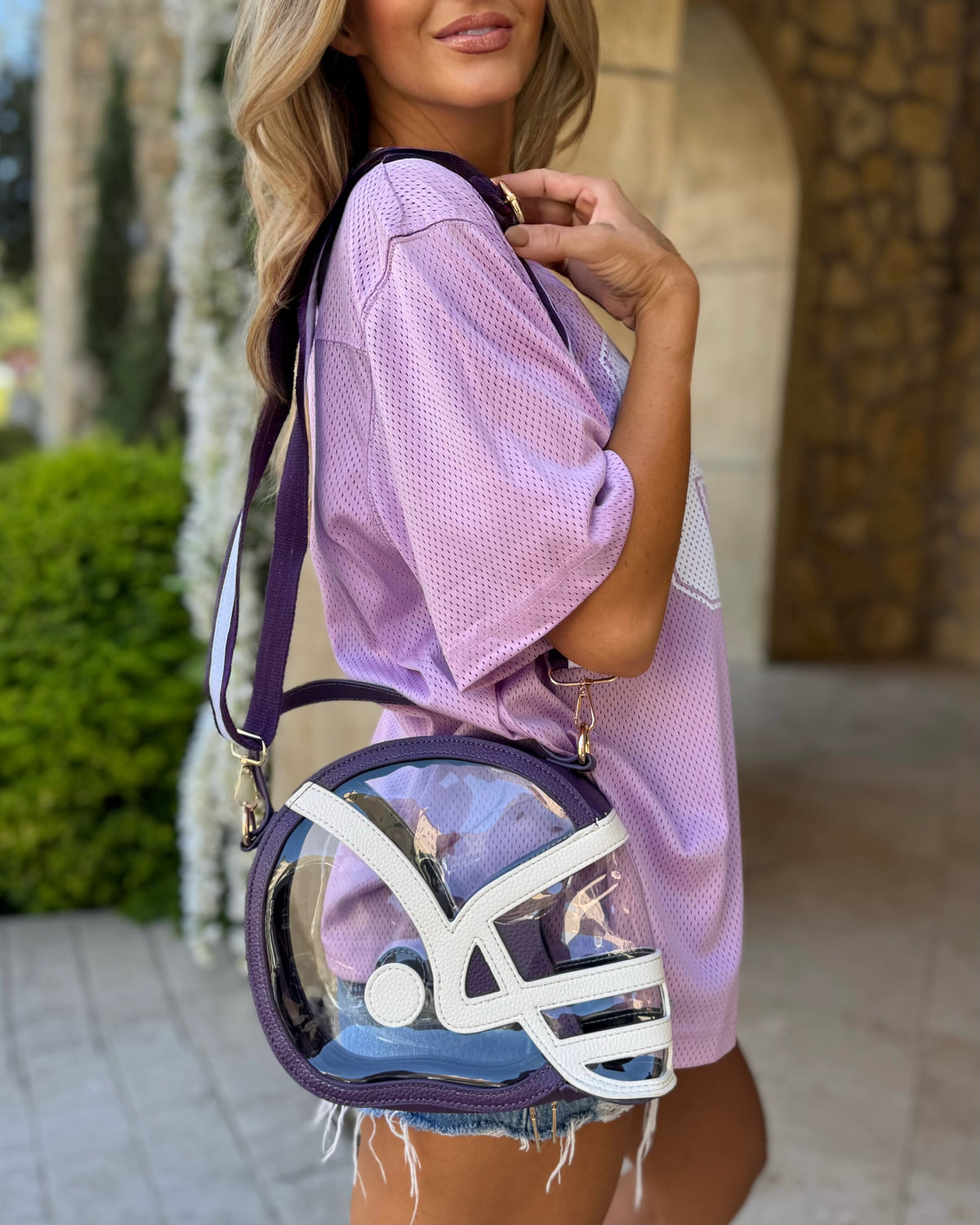 Purple Football-Helmet Stadium-Approved Clear Purse