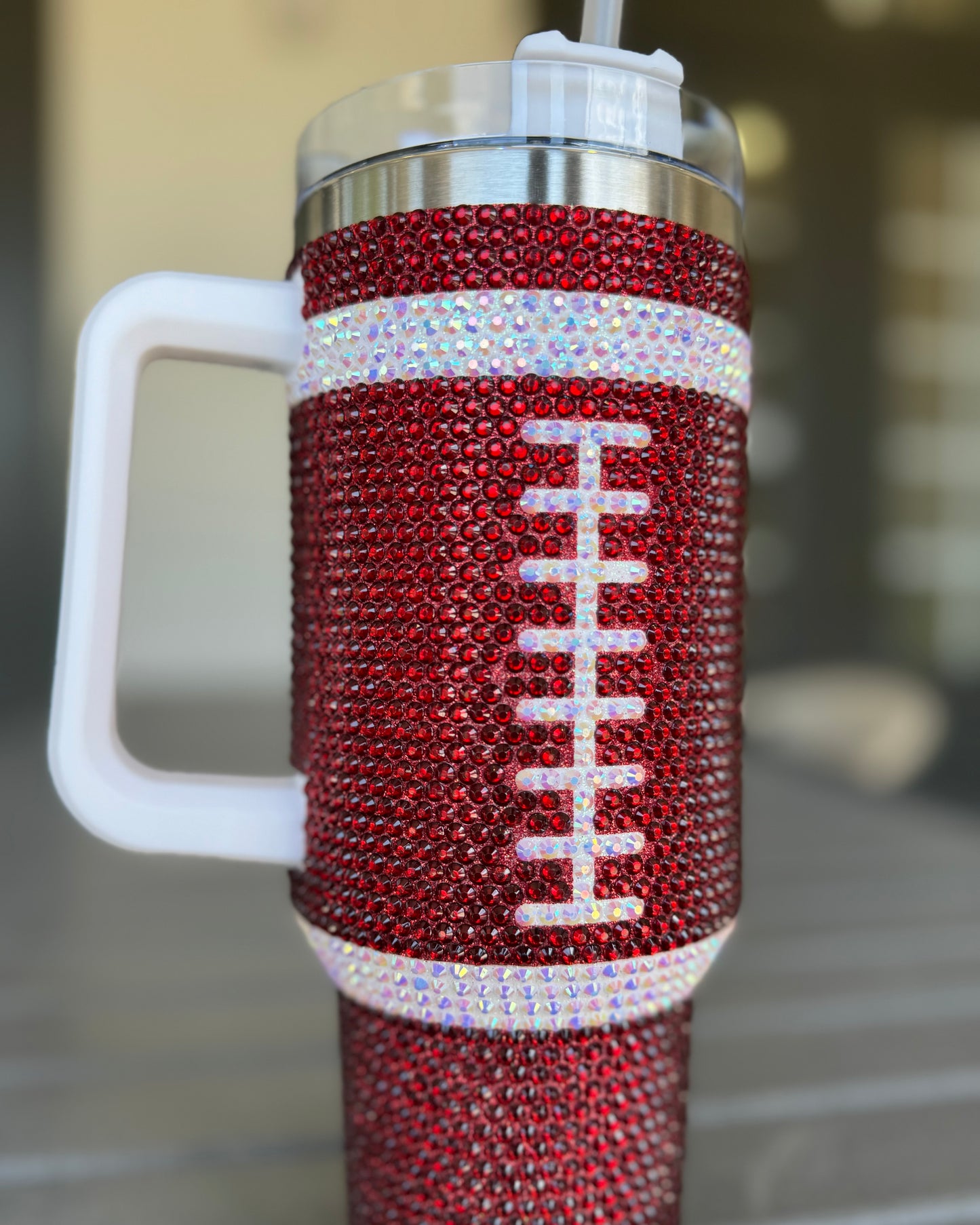 Pre-Order: Crystal BURGUNDY/MAROON "Team Spirit" FOOTBALL 40 Oz. Tumbler (Ships Approx. 7/15) - Live Love Gameday®